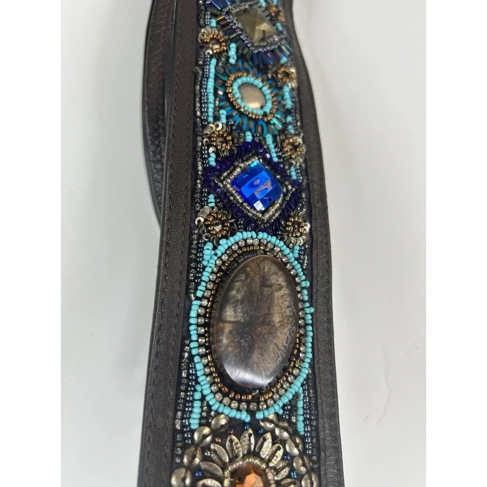 Beaded Faux Leather Embellished Fringe Tie Belt Southwestern Boho Festival OS